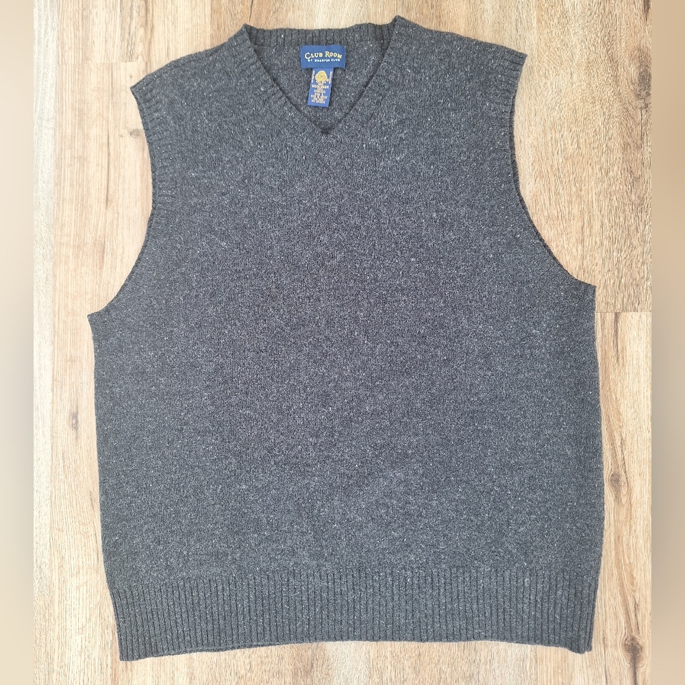 Mens Lambswool Sweater Vest Gray Size L Knit Pullover Classic Preppy Layering